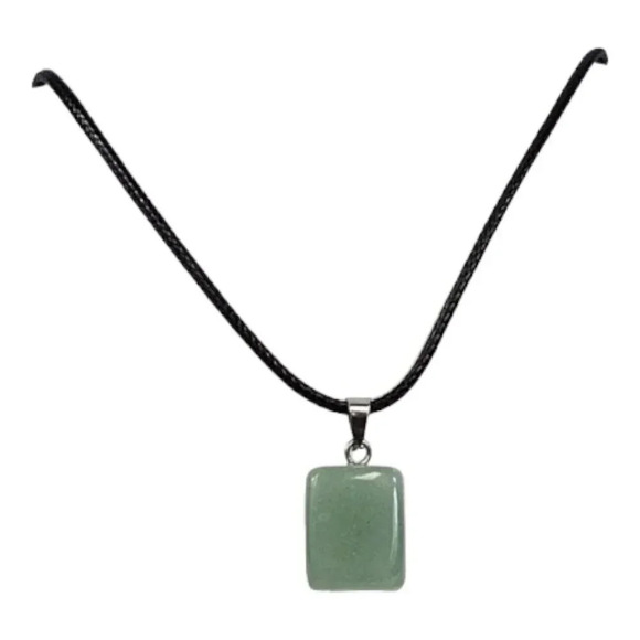 Green Aventurine Natural Stone Cube Necklace with 18in Black Chain SN19 - Picture 1 of 4